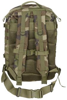 MFH Assault II 40L MOLLE backpack with multiple compartments woodland
